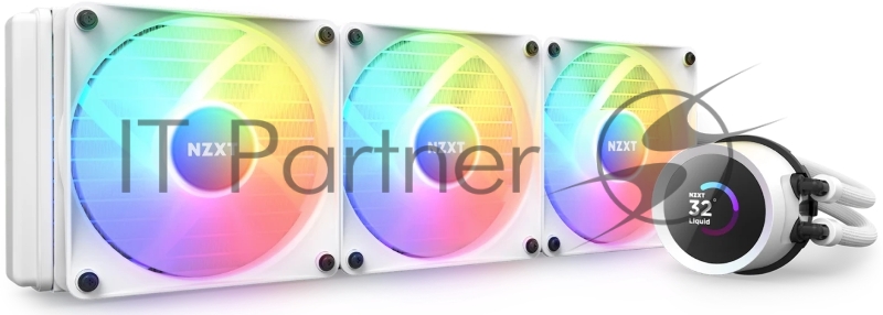 Система жидкостного охлаждения для ПК/ Water Cooling System NZXT Kraken 360 RGB (270W, 360mm, LED temp., White, RGB/ Fans: 3x120mm, 78.86CFM, 33.88dBA, 1800RPM/ Pump height 55.97mm, 2800RPM, Rad thickness 27mm/ S: 1851, 1700, 1200, 115X, AM5, AM4)