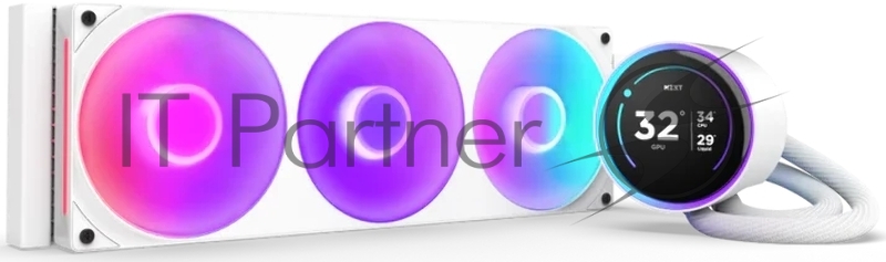 Система жидкостного охлаждения для ПК/ Water Cooling System NZXT Kraken Elite 420 RGB (350W, 420mm, LED temp., White/ Fans: 3x140mm, 98.61CFM, 34.5dBA, 2000RPM/ Pump height 65mm, 2800RPM, Rad thickness 27mm/ S: 1851, 1700, 1200, 115X, AM5, AM4)