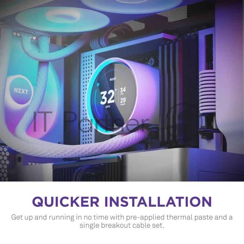 Система жидкостного охлаждения для ПК/ Water Cooling System NZXT Kraken Elite 420 RGB (350W, 420mm, LED temp., White/ Fans: 3x140mm, 98.61CFM, 34.5dBA, 2000RPM/ Pump height 65mm, 2800RPM, Rad thickness 27mm/ S: 1851, 1700, 1200, 115X, AM5, AM4)