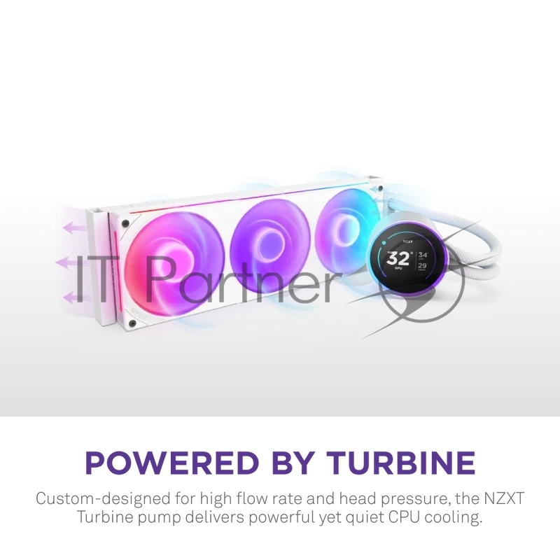 Система жидкостного охлаждения для ПК/ Water Cooling System NZXT Kraken Elite 420 RGB (350W, 420mm, LED temp., White/ Fans: 3x140mm, 98.61CFM, 34.5dBA, 2000RPM/ Pump height 65mm, 2800RPM, Rad thickness 27mm/ S: 1851, 1700, 1200, 115X, AM5, AM4)