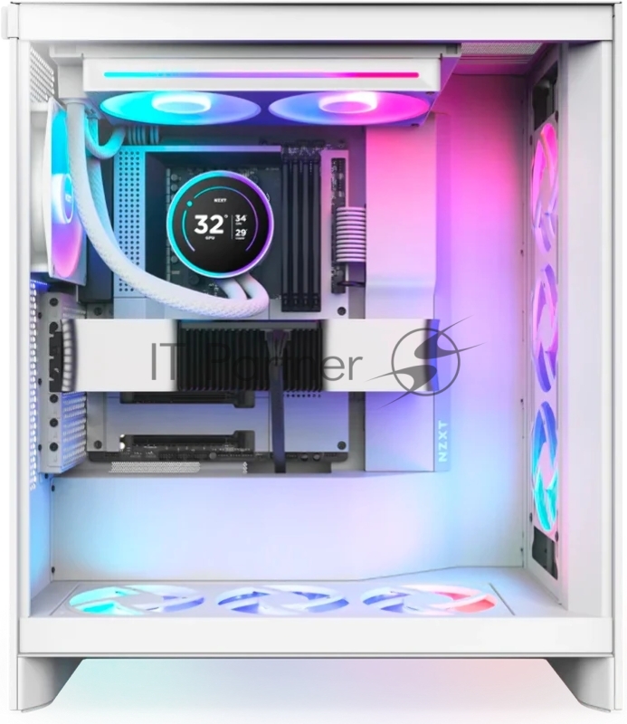 Система жидкостного охлаждения для ПК/ Water Cooling System NZXT Kraken Elite 280 RGB (250W, 280mm, LED temp., White/ Fans: 2x140mm, 98.61CFM, 34.5dBA, 2000RPM/ Pump height 65mm, 2800RPM, Rad thickness 27mm/ S: 1851, 1700, 1200, 115X, AM5, AM4)