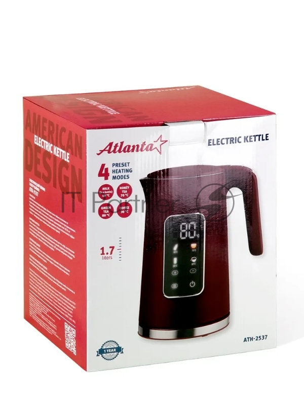 Чайник электрический ATLANTA ATH-2537 бордовый