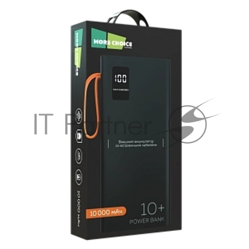 Мобильный аккумулятор MORE CHOICE (4620202550538) PB22-10 с кабелем 2USB 2.1A - 10000mA черный