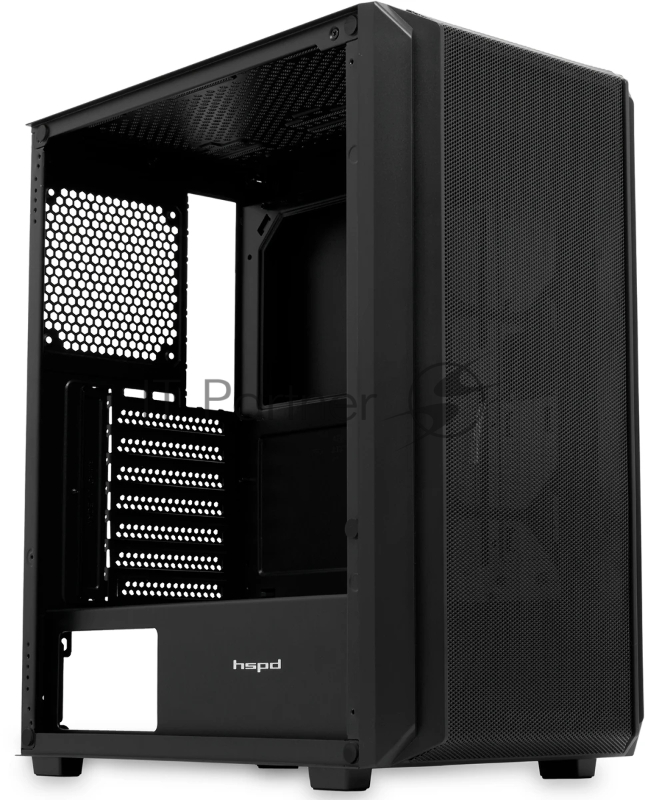 Корпус без блока питания/ Case HSPD M730, Mesh Mid Tower, Black, TG, 0.4 SPCC, no fans, E-ATX, ATX, mATX, mITX, 155/280/175-200mm, 2x2.5, 2x3.5, 7xPCI, 1xUSB-A 3.0, 2xUSB-A 1.0, 335x193x445mm