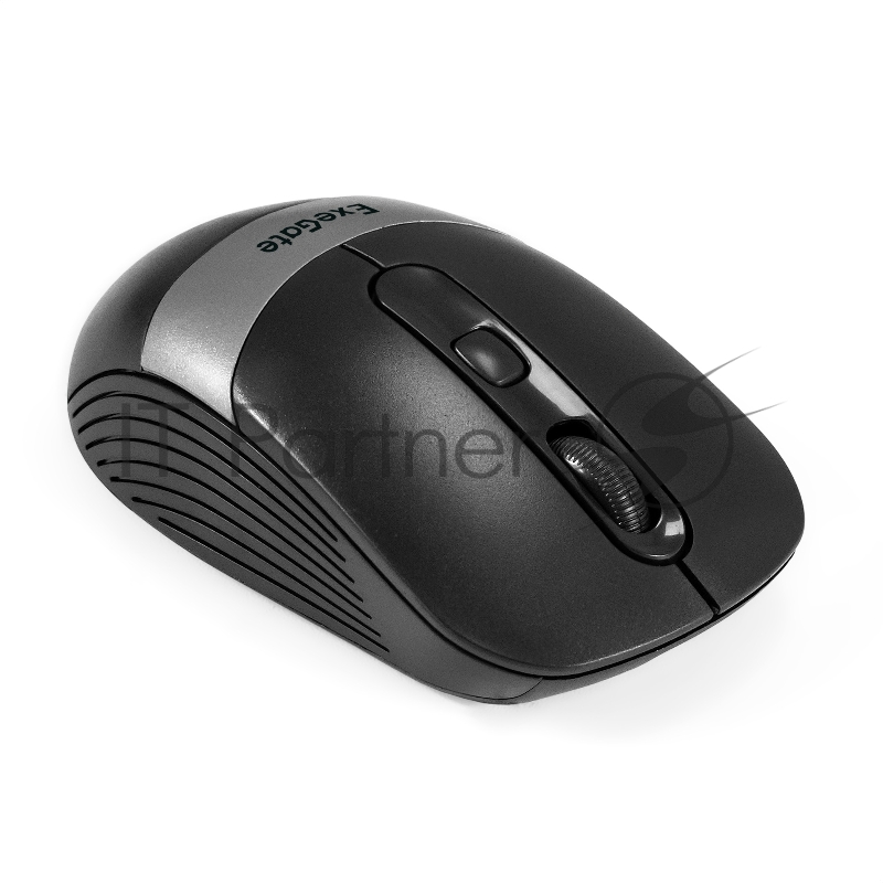 Беспроводная мышь ExeGate Professional Standard FG-10 Grey (радиоканал 2,4 ГГц, USB, оптическая, 1200dpi, 4D, 4 кнопки и колесо прокрутки, черная, серая вставка, RTL)