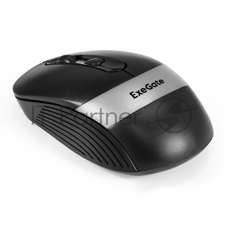Беспроводная мышь ExeGate Professional Standard FG-10 Grey (радиоканал 2,4 ГГц, USB, оптическая, 1200dpi, 4D, 4 кнопки и колесо прокрутки, черная, серая вставка, RTL)