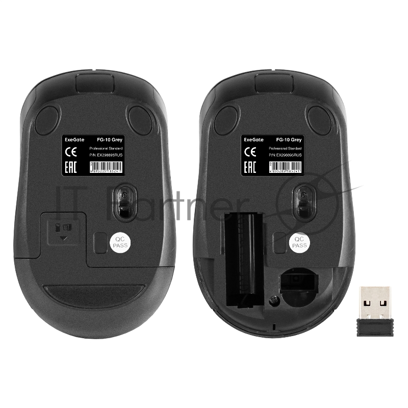 Беспроводная мышь ExeGate Professional Standard FG-10 Grey (радиоканал 2,4 ГГц, USB, оптическая, 1200dpi, 4D, 4 кнопки и колесо прокрутки, черная, серая вставка, RTL)