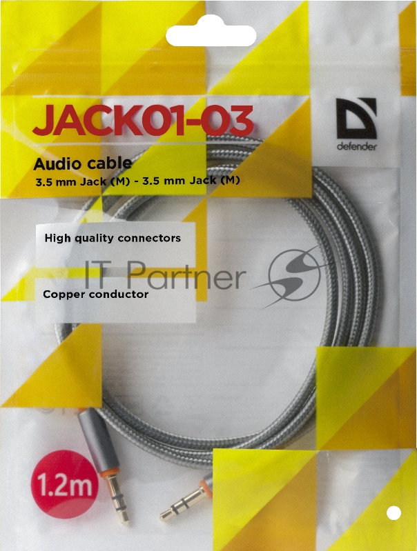 Кабель Defender Аудио-кабель JACK01-03 Серый JACK M- JACK M, 1,2м (87514)