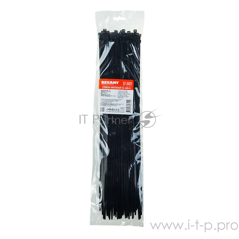 Аксессуар Rexant (07-0401) Хомут nylon 5.0 х 400 мм 100 шт черный