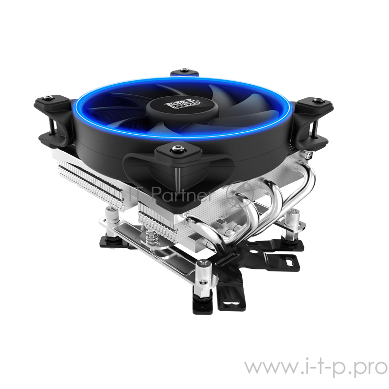Кулер PCCooler GI-46U CORONA B LGA/115X/775/AM4/3/3+/AM2/2+/F (30 шт/кор, TDP 125W, 120mm PWM SilentPro Blue LED FAN, 4 тепловые трубки 6мм, 1000-1800RPM, 26,5dBa)