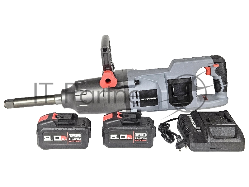 Аккумуляторный бесщеточный ударный гайковерт PROFIPOWER T-4000N длинный шпиндель (40В, 4000Нм, Li-ion-2шт, 8.0Ач, Переходник 1, З/У, в кейсе)