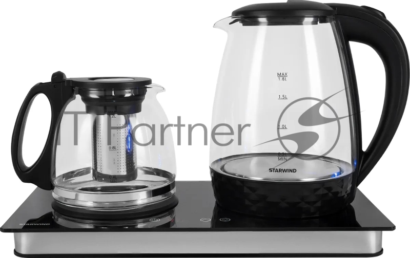 Чайник электрический Starwind SKG4044 1.8л. 1800Вт черный/серебристый корпус: стекло