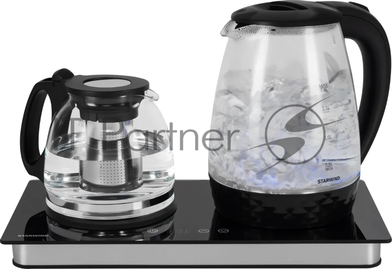 Чайник электрический Starwind SKG4044 1.8л. 1800Вт черный/серебристый корпус: стекло