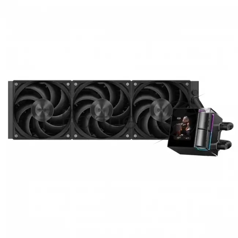 Система охлаждения Water Cooling System PCCooler DS360 Display BK (310W, 360mm, LED, Black, ARGB Pump/ Fans: 3x120mm, 90.56CFM, 39.8dBA, 2500RPM/ Pump height 65mm, 15dBA, 2600RPM, Rad thickness 27mm/ S: 1851, 1700, 1200, 115X, AM5, AM4)