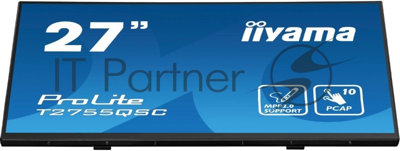 Монитор 27 Iiyama ProLite T2755QSC-B1 IPS 2560x1440, 75 Гц, 5 мс, 16:9, 400 кд/м², HDMI, DP, 3.5 Jack, USB Hub (2x USB 3.0), динамики (2x1 Вт), сенсорный экран, черный