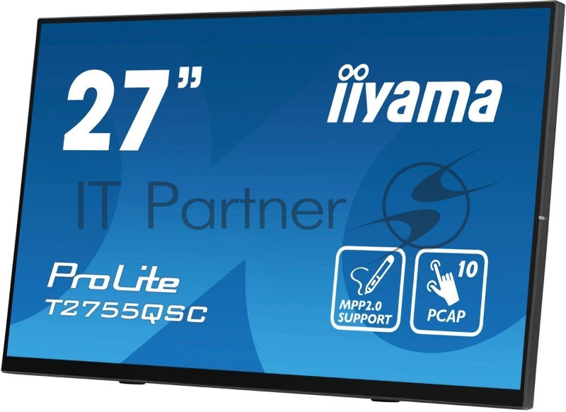 Монитор 27 Iiyama ProLite T2755QSC-B1 IPS 2560x1440, 75 Гц, 5 мс, 16:9, 400 кд/м², HDMI, DP, 3.5 Jack, USB Hub (2x USB 3.0), динамики (2x1 Вт), сенсорный экран, черный