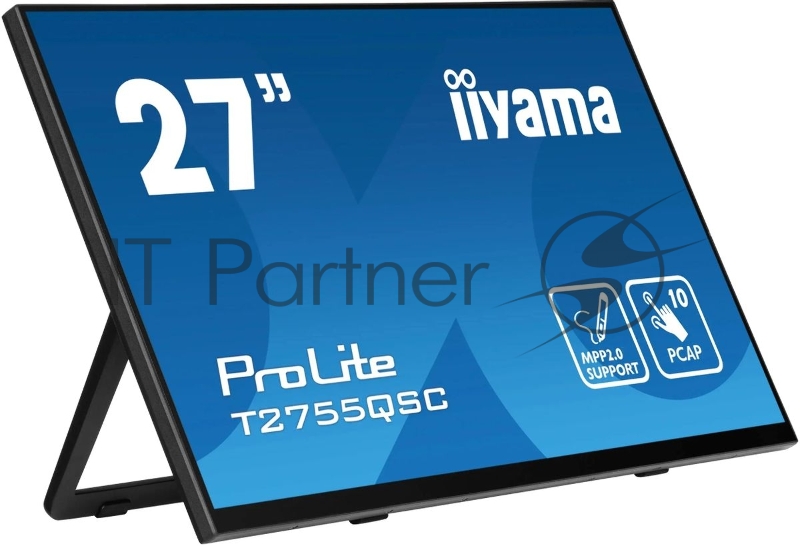 Монитор 27 Iiyama ProLite T2755QSC-B1 IPS 2560x1440, 75 Гц, 5 мс, 16:9, 400 кд/м², HDMI, DP, 3.5 Jack, USB Hub (2x USB 3.0), динамики (2x1 Вт), сенсорный экран, черный