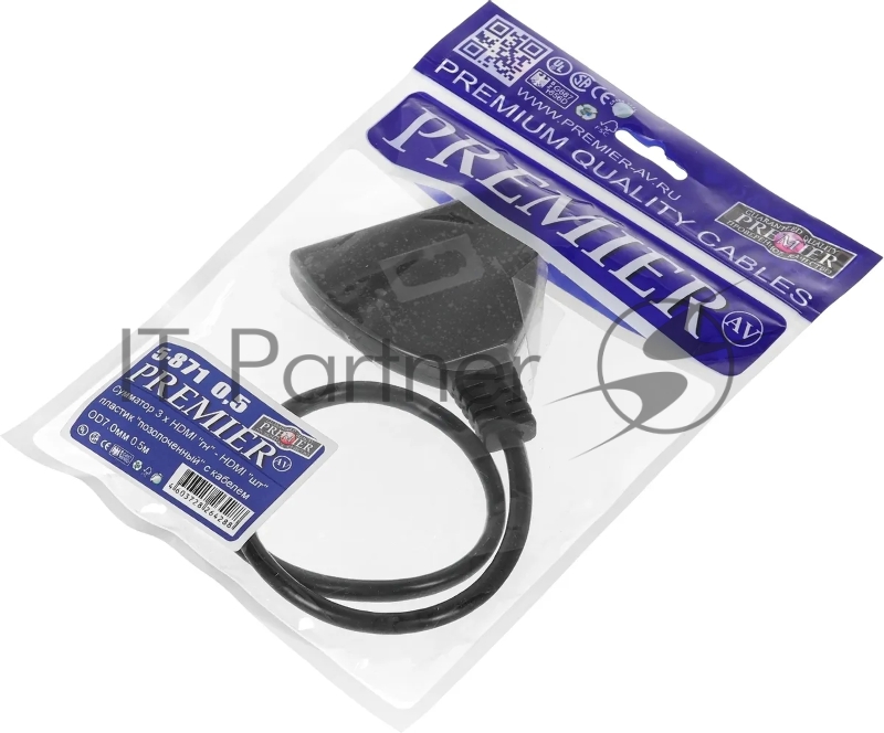 Переключатель аудио-видео Premier 5-871 HDMI (m)/HDMI (f)/HDMI (f) 0.5м. черный (5-871 0.5)