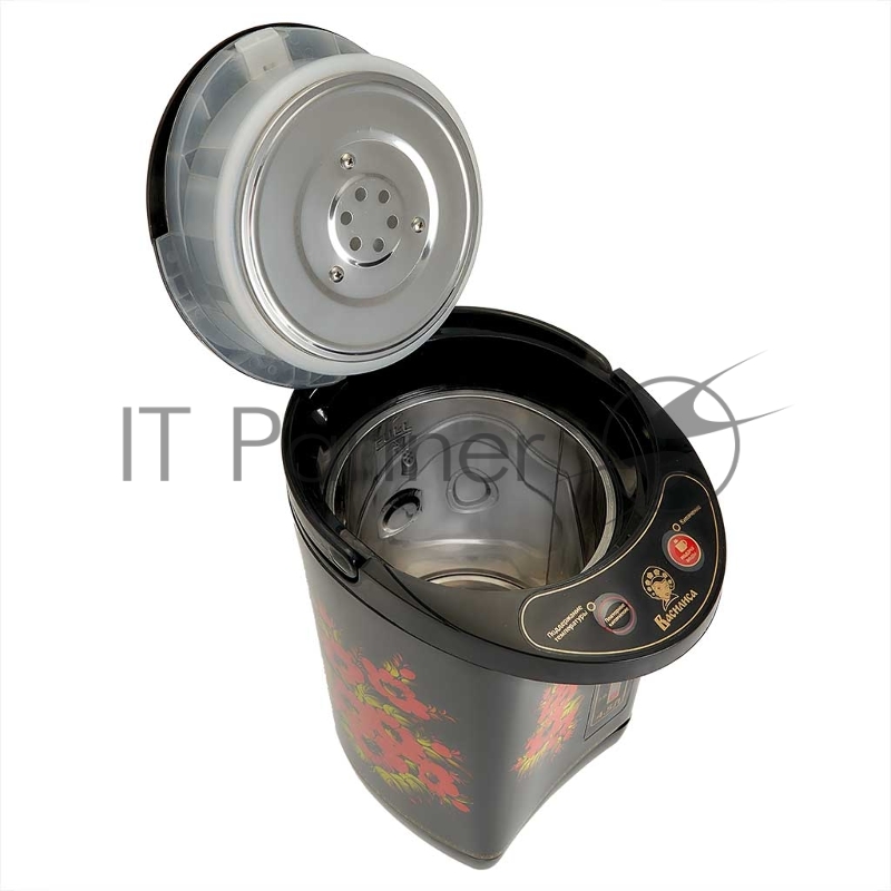 Термопот ВАСИЛИСА ВА-5007 Жостово Объем 4,5 л. Мощность в режиме кипячения 900 Вт. Мощность в режиме поддержания температуры воды 30 Вт. Внутренняя ёмкость из нержавеющей стали. Вращение корпуса на основании на 360°. Шкала уровня воды. Световые индик