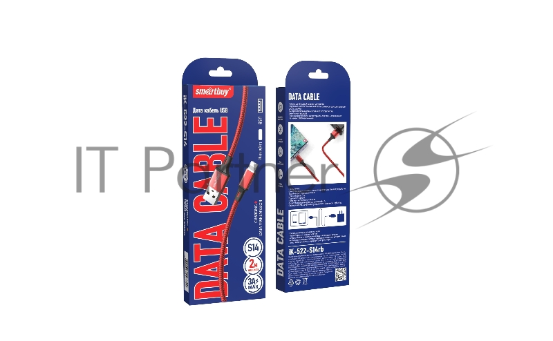 Кабель SMARTBUY (iK-522-S14rb) S14 Lightning красн./черн., 3 А, 2 м