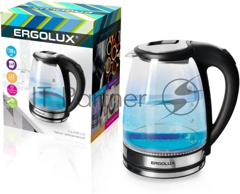 Чайник ERGOLUX ELX-KG07-C72 черный/нерж. 2л 15074