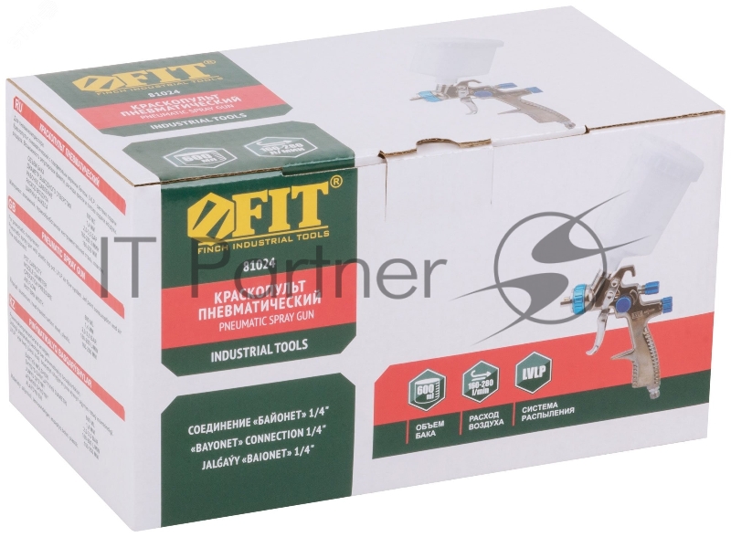 Краскопульт пневматический, Fit LVLP Профи, пластиковый верхний бачок 600 мл, 1.4 мм