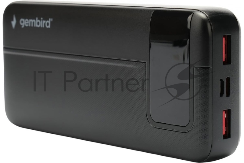 Портативный аккумулятор Gembird GPB-20Q, 20000мАч, QC/PD, дисплей, черный