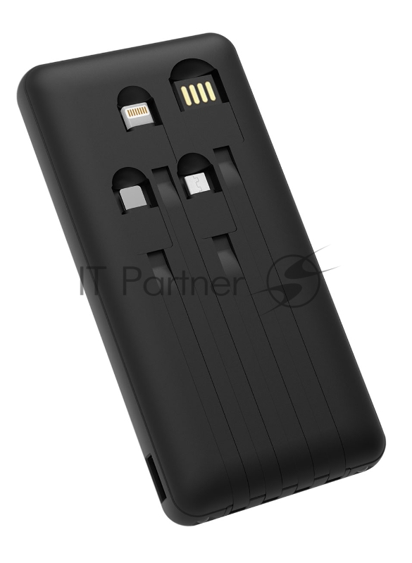 Портативный аккумулятор Gembird GPB-10C, 10000мАч, 2A, 4 встроенных кабеля, черный