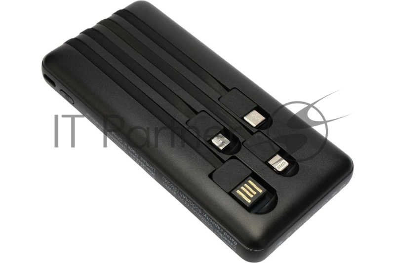 Портативный аккумулятор Gembird GPB-10C, 10000мАч, 2A, 4 встроенных кабеля, черный