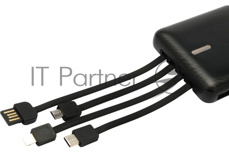 Портативный аккумулятор Gembird GPB-10C, 10000мАч, 2A, 4 встроенных кабеля, черный