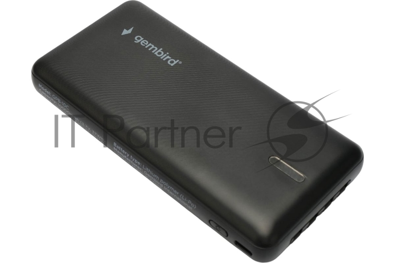 Портативный аккумулятор Gembird GPB-10C, 10000мАч, 2A, 4 встроенных кабеля, черный