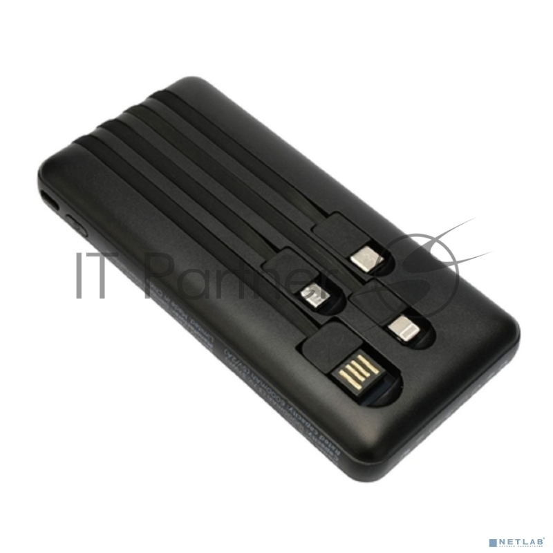 Портативный аккумулятор Gembird GPB-10C, 10000мАч, 2A, 4 встроенных кабеля, черный