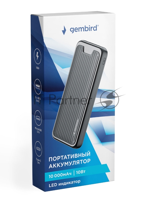 Портативный аккумулятор Gembird GPB-10, 10000мАч, 2A, черный