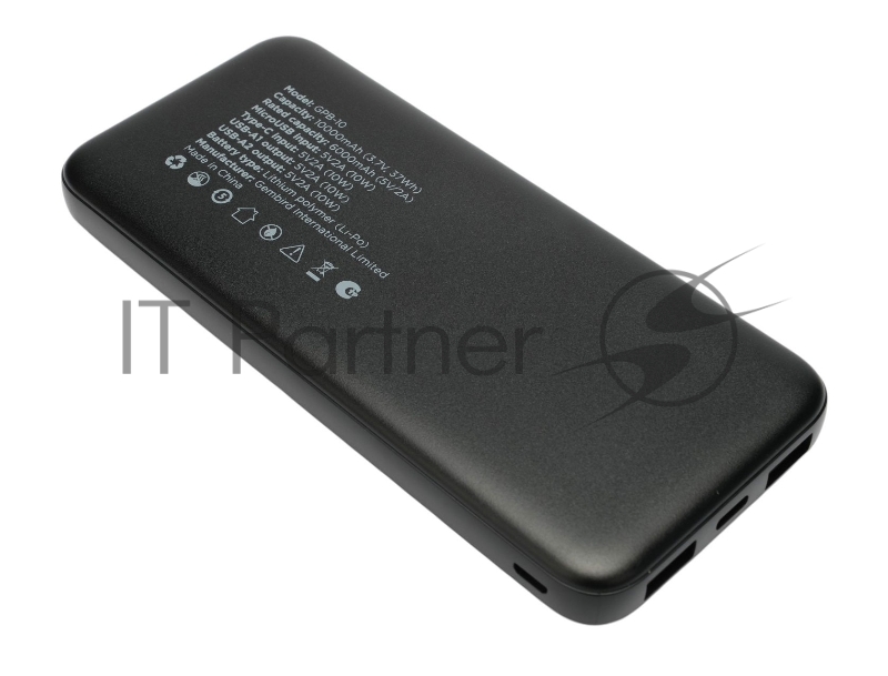 Портативный аккумулятор Gembird GPB-10, 10000мАч, 2A, черный