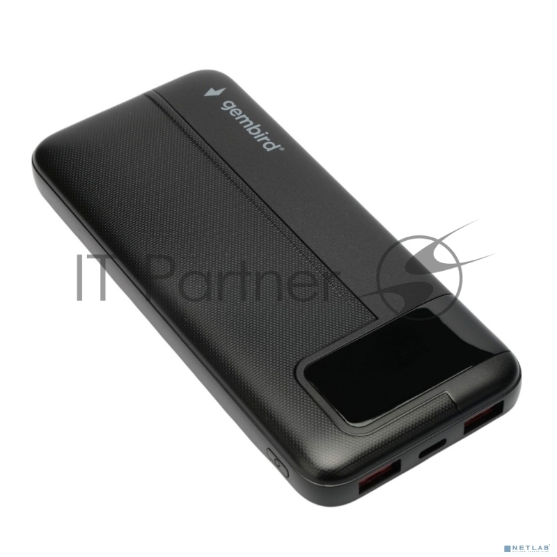 Портативный аккумулятор Gembird GPB-10Q, 10000мАч, QC/PD, дисплей, черный