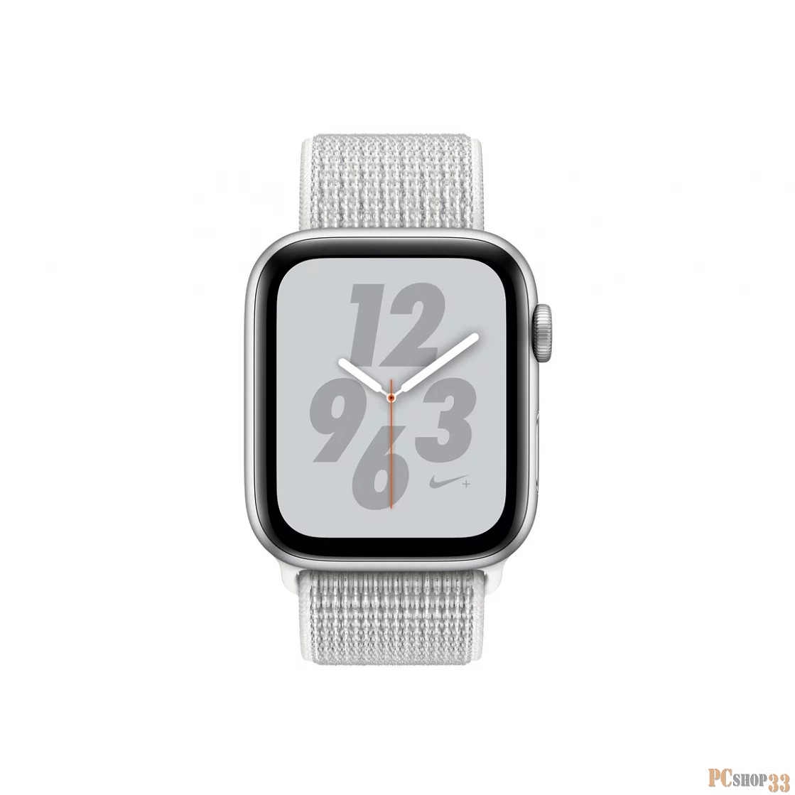 Умные часы Apple Watch Nike+ Series 4, 44 мм, корпус из алюминия серебристого цвета, спортивный браслет Nike цвета «снежная вершина» MU7H2RU/A