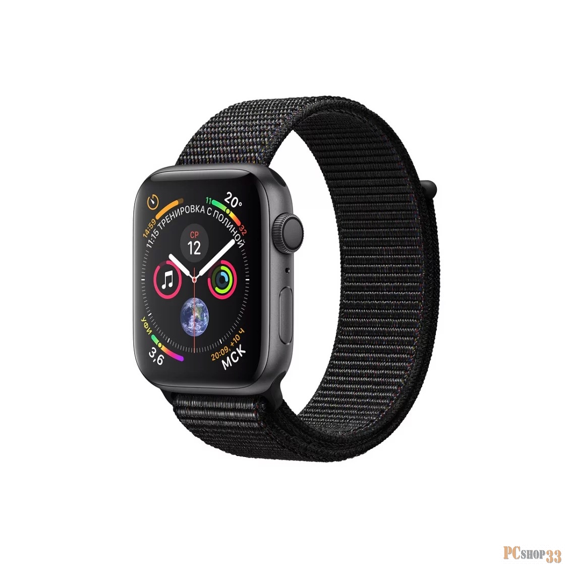 Умные часы Apple Watch Series 4, 40 мм, корпус из алюминия цвета «серый космос», спортивный браслет чёрного цвета MU672RU/A