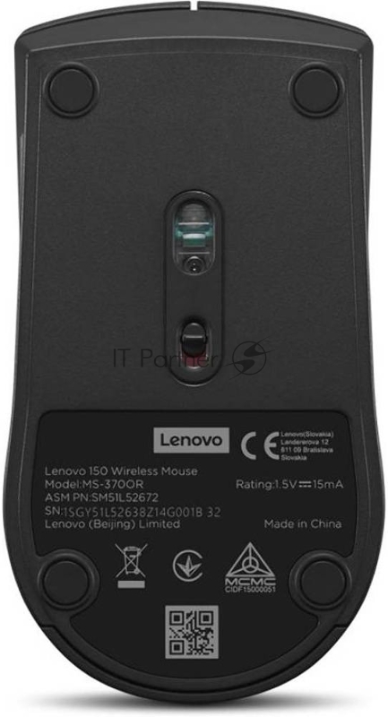 Мышь Lenovo 150 Wireless черный оптическая 1000dpi беспров. (GY51L52638)