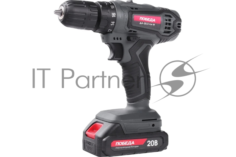 Дрель-шуруповерт аккумуляторная ПОБЕДА ДА-20/2 Ли-М, 20В, 2,0Ач, 2 АКБ, 38Нм, кейс, комплект сверл и бит