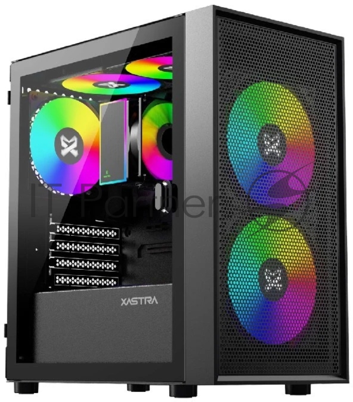 XASTRA Корпус A305M 3ARGB Black mATX/Mesh/ tempered glass / 2x140mm + 1x120mm ARGB PWM fans/ Door/ A305M-2FC14A-1FC12A-D