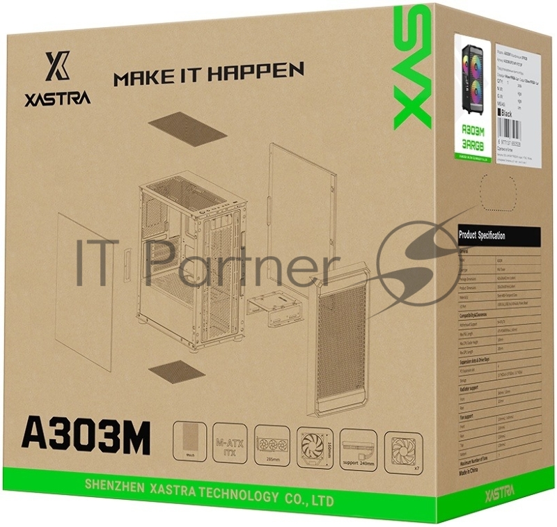 XASTRA Корпус A303M 3ARGB Black mATX/Mesh/ tempered glass / 2x140mm + 1x120mm ARGB PWM fans/ Door/ A303M-2FC14A-1FC12A-D