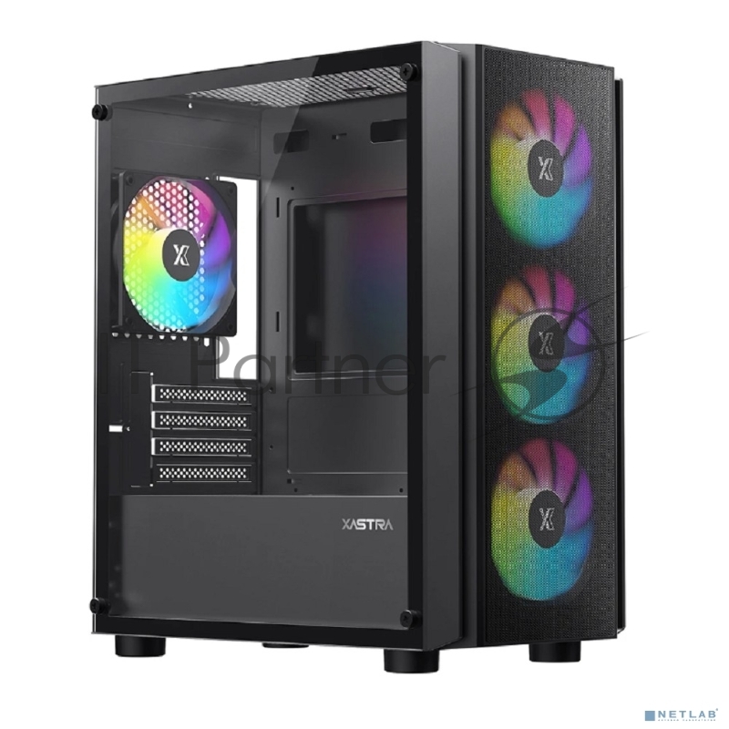 XASTRA Корпус A402M 4FRGB Black mATX/Mesh/full-size TG/4x120mm FRGB fans/ A402M-4FC12F-BK