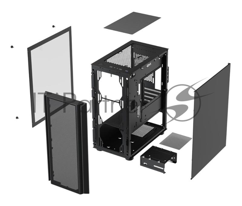 XASTRA Корпус A402M 4FRGB Black mATX/Mesh/full-size TG/4x120mm FRGB fans/ A402M-4FC12F-BK