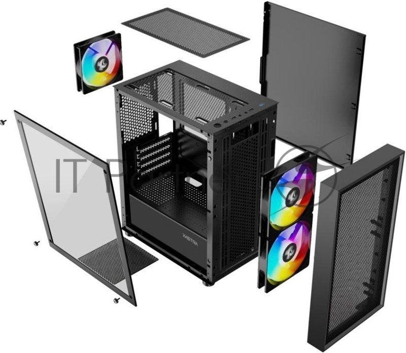 XASTRA Корпус A305M 3FRGB Black mATX/Mesh/ tempered glass / 2x140mm + 1x120mm FRGB fans/ A305M-2FC14F-1FC12F