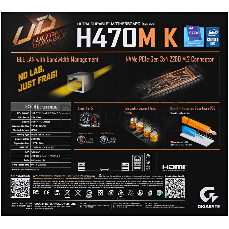 Материнская плата Gigabyte OEM H470M K, Socket 1200, Intel®H470, 2xDDR4-2333, HDMI, 1xPCI-Ex16, 1xPCI-Ex1, 2xSATA3, 1xM.2, 8 Ch Audio, GLan, (4+2)xUSB2.0, (2+2)xUSB3.2, mATX, RTL {} oem