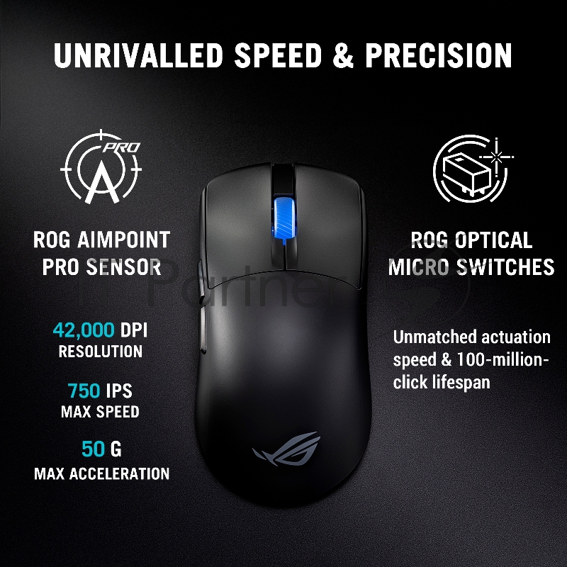 Мышь ASUS ROG ROG HARPE II ACE, 48g, Wired, 2.4GHz RF, Bluetooth 5.1, 442K DPI sensor, 5 Programmable Buttons, Black