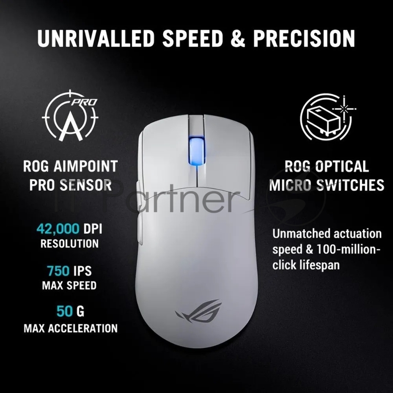 Мышь ASUS ROG ROG HARPE II ACE, 48g, Wired, 2.4GHz RF, Bluetooth 5.1, 442K DPI sensor, 5 Programmable Buttons, White