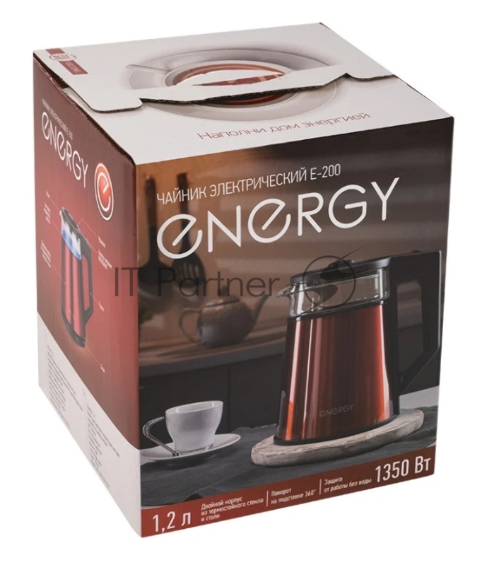 Чайник Energy E-200 (1,2 л), стекло, красный, двойной корпус