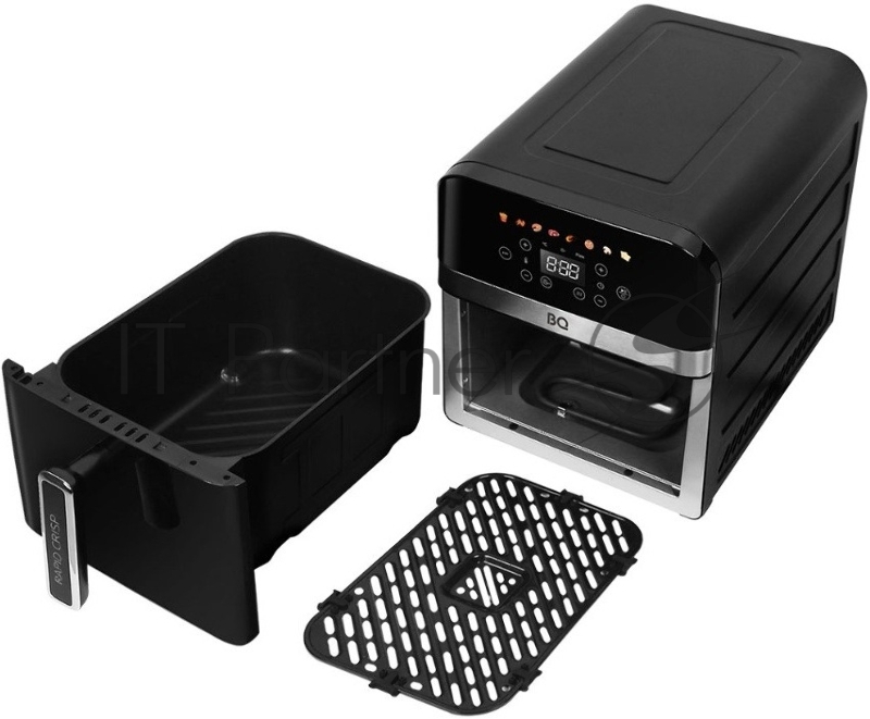 Аэрогриль BQ AF9011S Black. Мощность 2000 Вт / Объем 9 л / Сенсорное управление / 8 автоматических программ / Антипригарное покрытие Non-Stick PRO / 4 в 1: гриль, жарка, выпечка, запекание / Диапазон температур нагрева от 60 до 200 °С / Таймер от 1 д