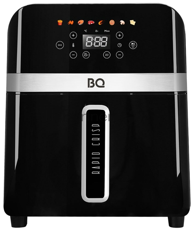 Аэрогриль BQ AF9011S Black. Мощность 2000 Вт / Объем 9 л / Сенсорное управление / 8 автоматических программ / Антипригарное покрытие Non-Stick PRO / 4 в 1: гриль, жарка, выпечка, запекание / Диапазон температур нагрева от 60 до 200 °С / Таймер от 1 д
